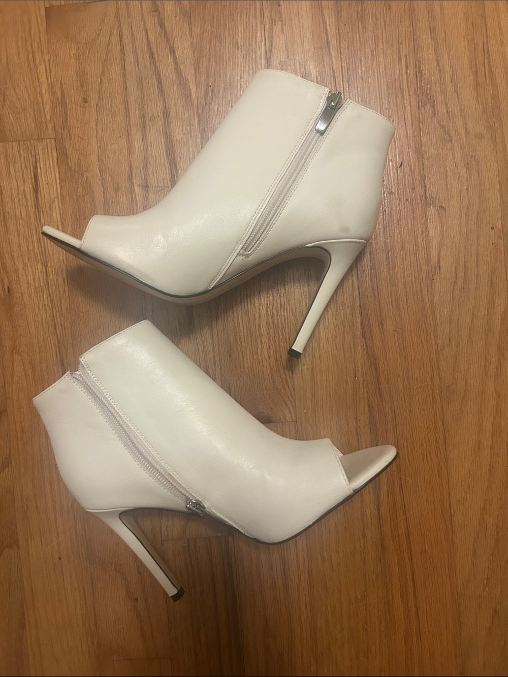 Nine West White Peep-Toe Stiletto Ankle Boots with Side Zipper - Picture 3 of 3